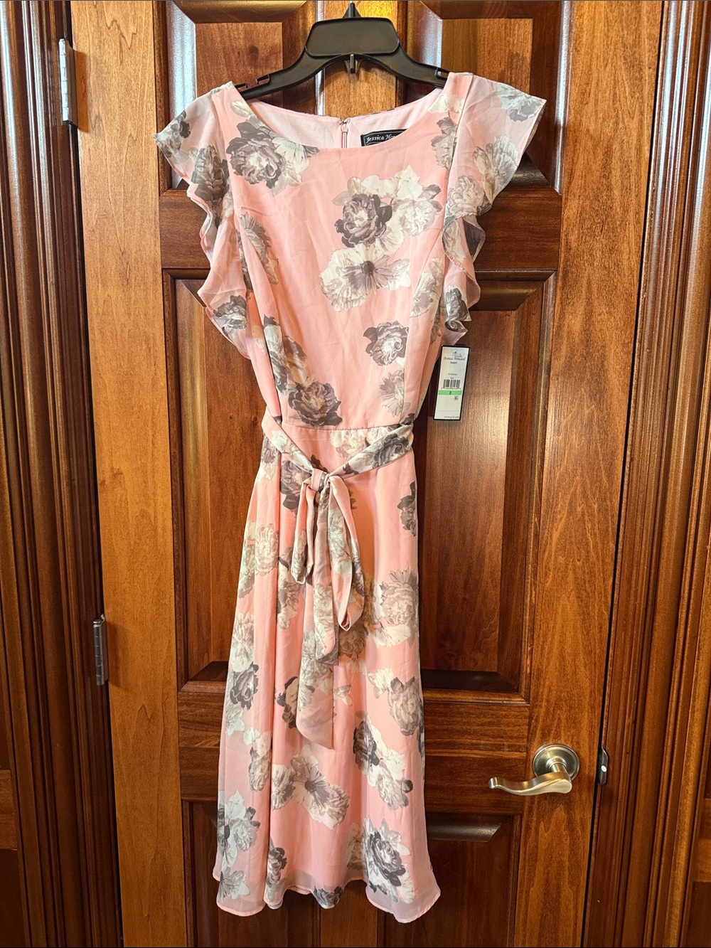 Jessica Howard Floral Belted Pink Midi Dress Size 8 NWT
